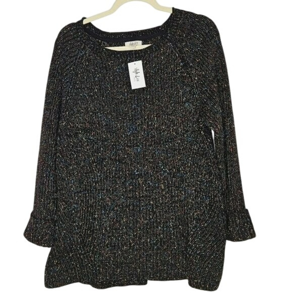 Style & Co NWT Womens 2X Black Confetti Knit Pullover‎ Long Sleeve Sweater